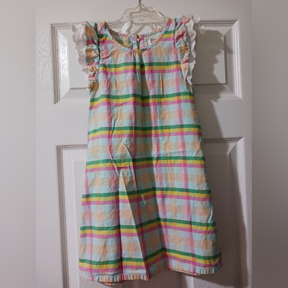 Crown And Ivy Kids Girls 6 Spring Madras Sleeveless Eyelet Trim Dress EUC